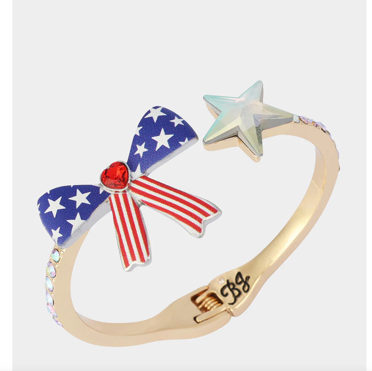 NWT BETSEY JOHNSON AMERICANA BOW HINGE BRACELET GOLD TONE