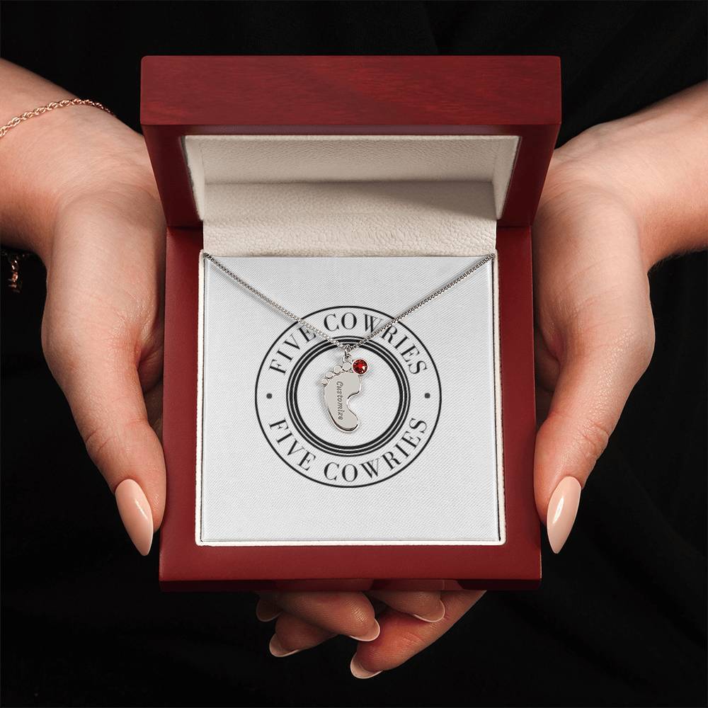Personalized Engraved Baby Feet Necklace With Birthstone