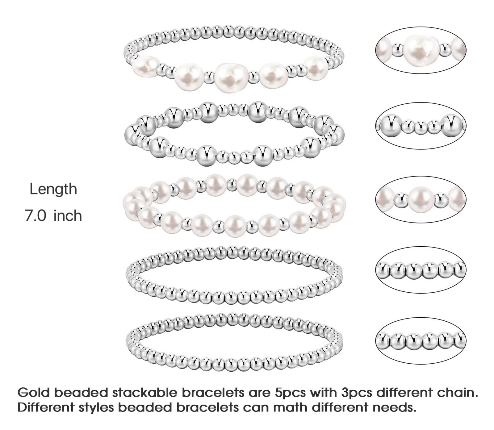 Silver Bracelets For Women Trendy Cute Pearl Beaded Gold Bracelet Stack Set E…