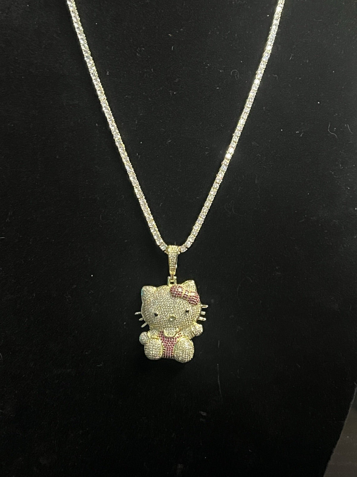 14k gold plated 22” 3mm tennis 5ACZ with hello kitty pendant