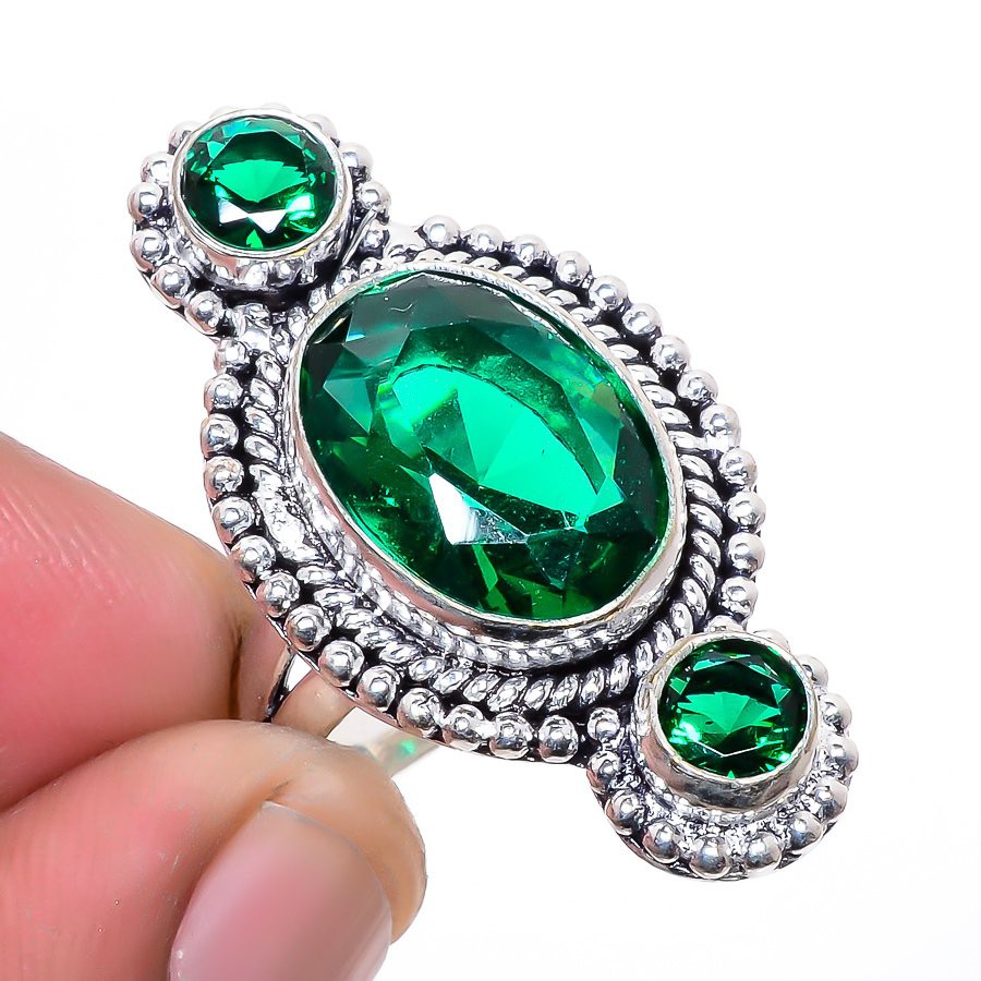 Tsavorite Quartz Gemstone 925 Silver Plated Jewelry Ring s.8 S2711