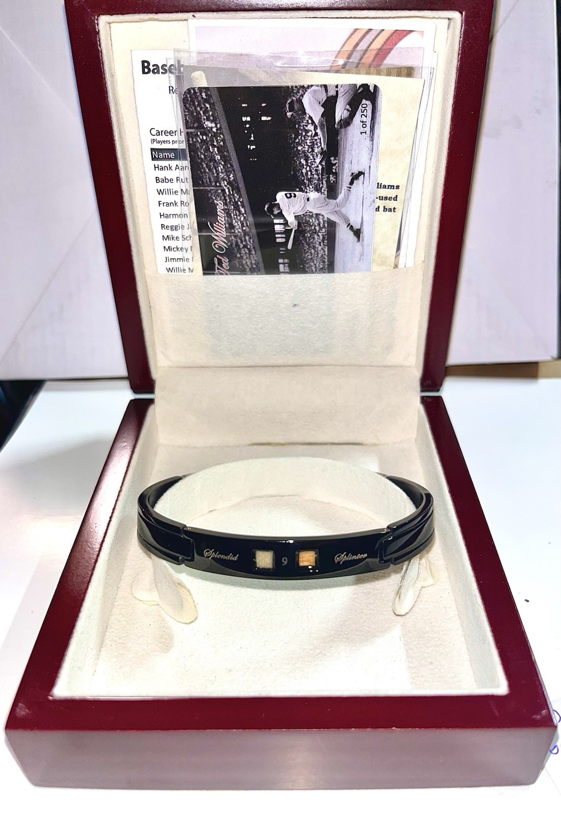TED WILLIAMS•G/U-Bat/Jsy 10mm SS Bracelet•Ex Rare•2011 Relic Wear•Case+SEE PICS+