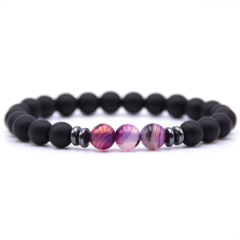 Mens Black Tourmaline Matte Agate Stone Protection Yoga Beaded Stretch Bracelet