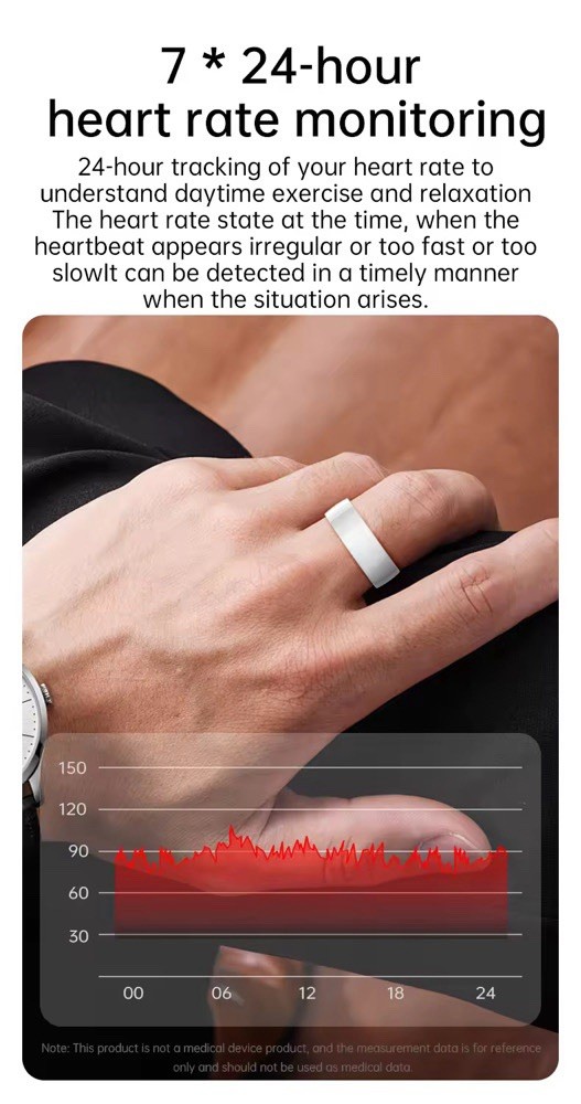 Ceramic Smart Ring Health Fitness Tracker IP68 Monitor Heart Sleep, Blood Oxygen