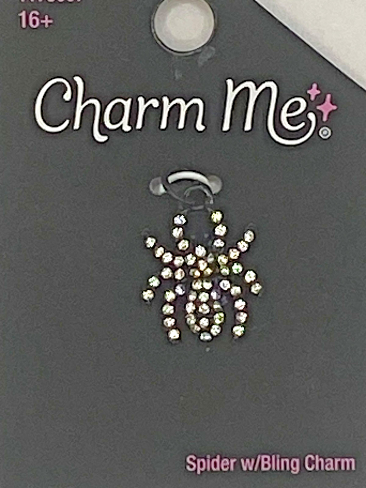 NEW METAL GALLERY RHINESTONE .75″ SPIDER WITH BLING CHARM COSTUME JEWELRY