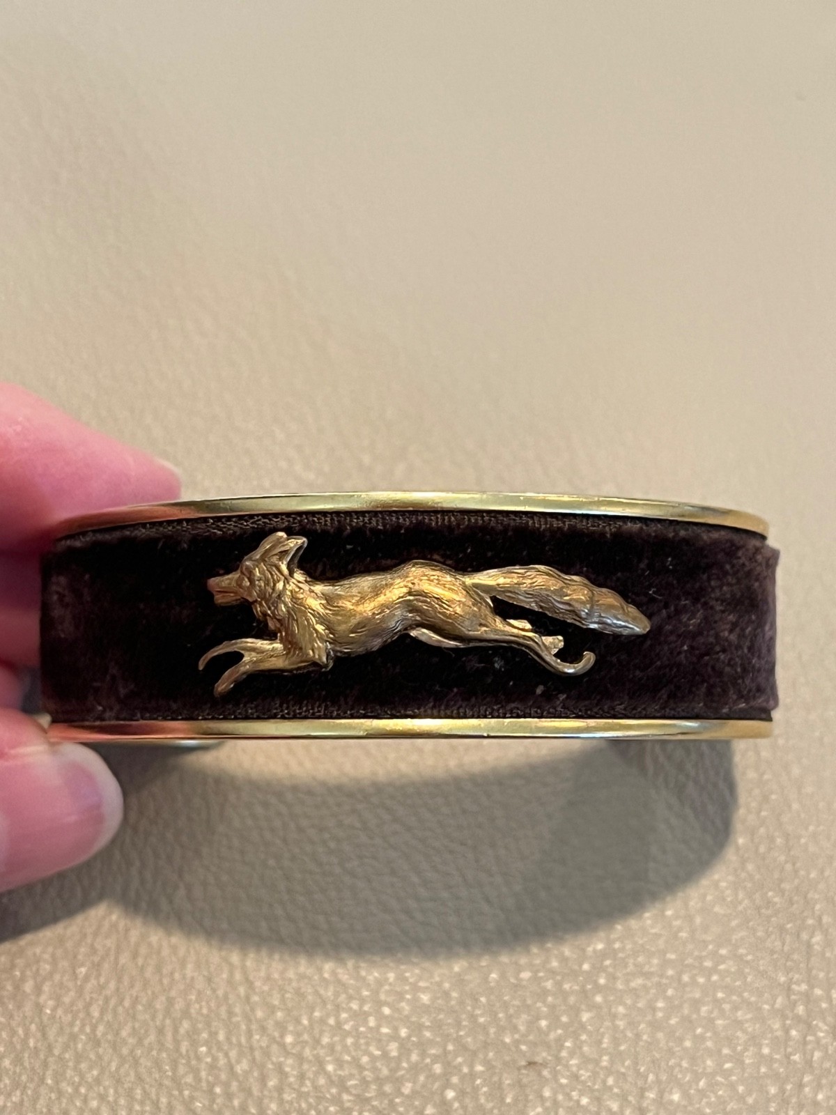 Running Fox Brown Velvet & Gold Plated Cuff Bracelet Hampton Ivy