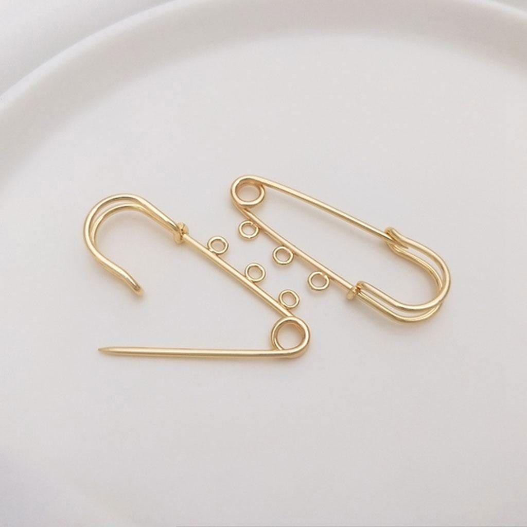 4PCS 18K Gold Plated 50mm Brooch Clip Pin Findings, 3 Loops Safety Pins GBF203