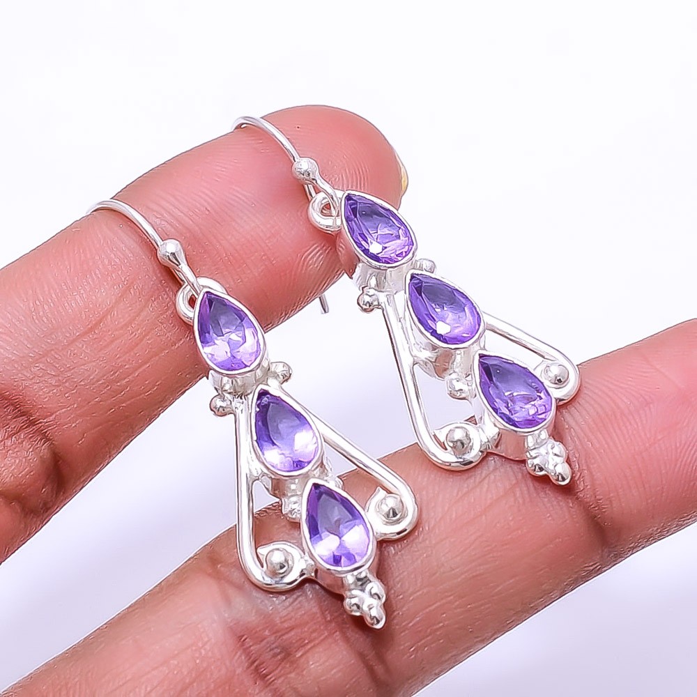 Tanzanite Multi Collet 925 Sterling Silver Earring 1.95″ E4, Christmas Gift