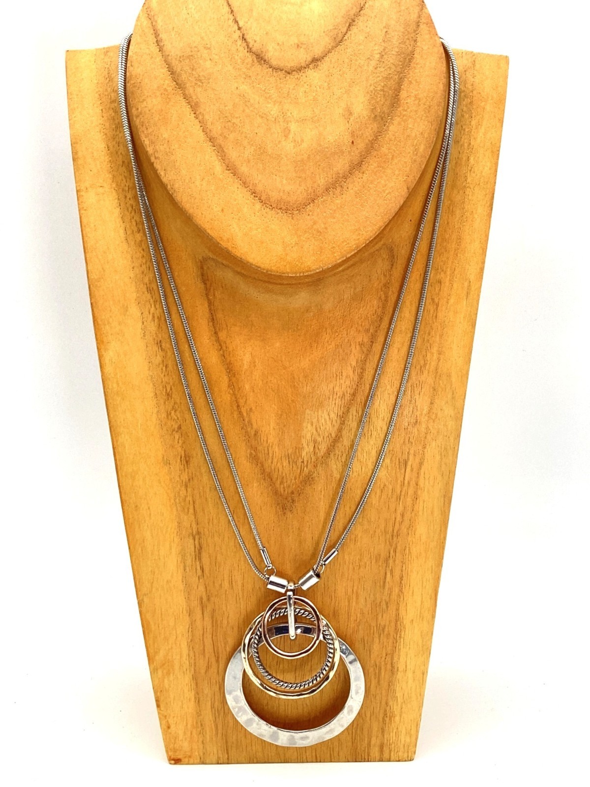 36″ Adjustable Layered Silver-Gold Tone Geometric Pendant Necklace