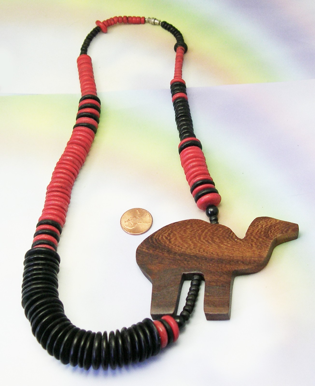 2 Vintage WOOD Necklaces Lot CAMEL Bird TOUCAN tribal tropical summer jewelry