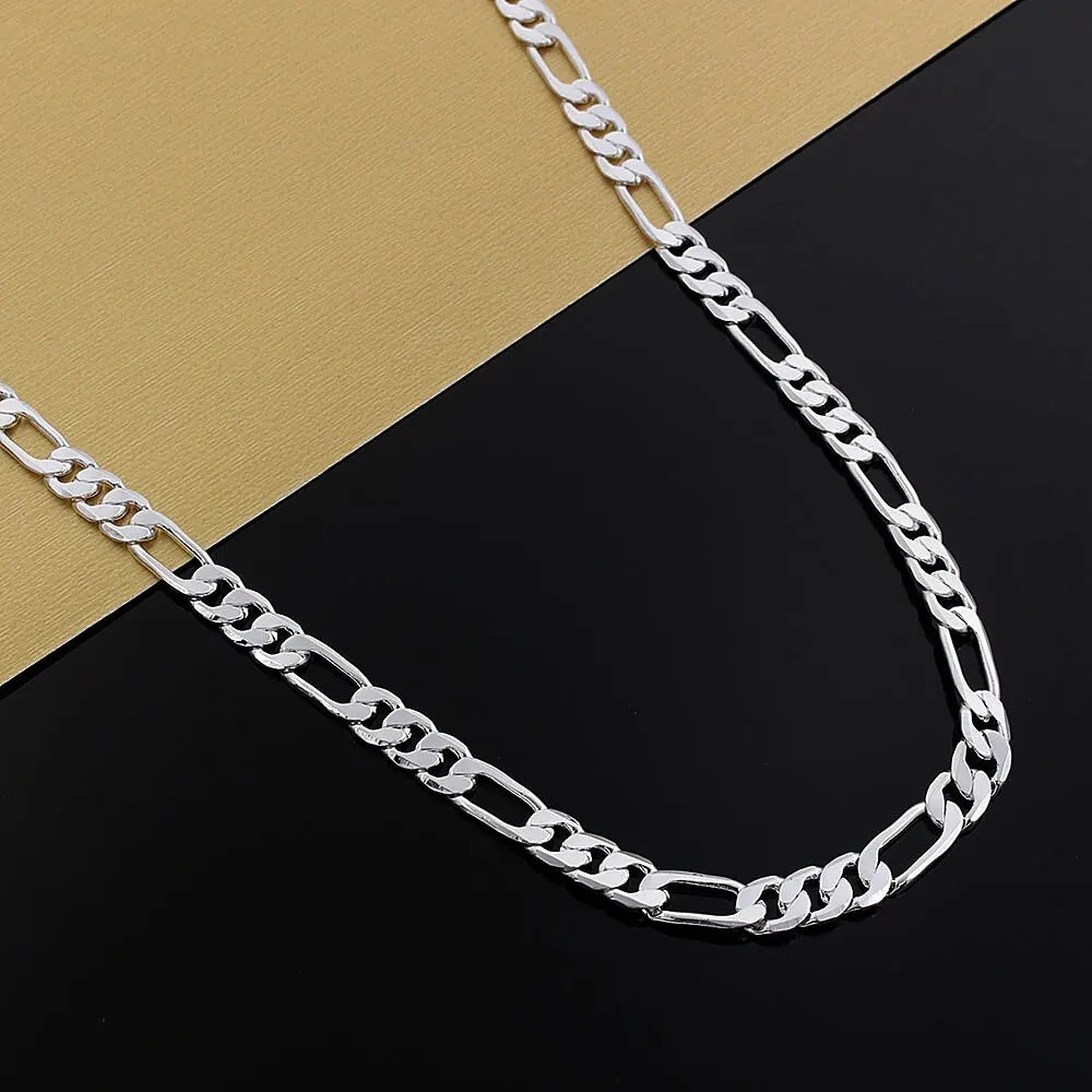 Sterling silver 925 Necklace Fashion high quality Mens 6MM flat chain jewelry