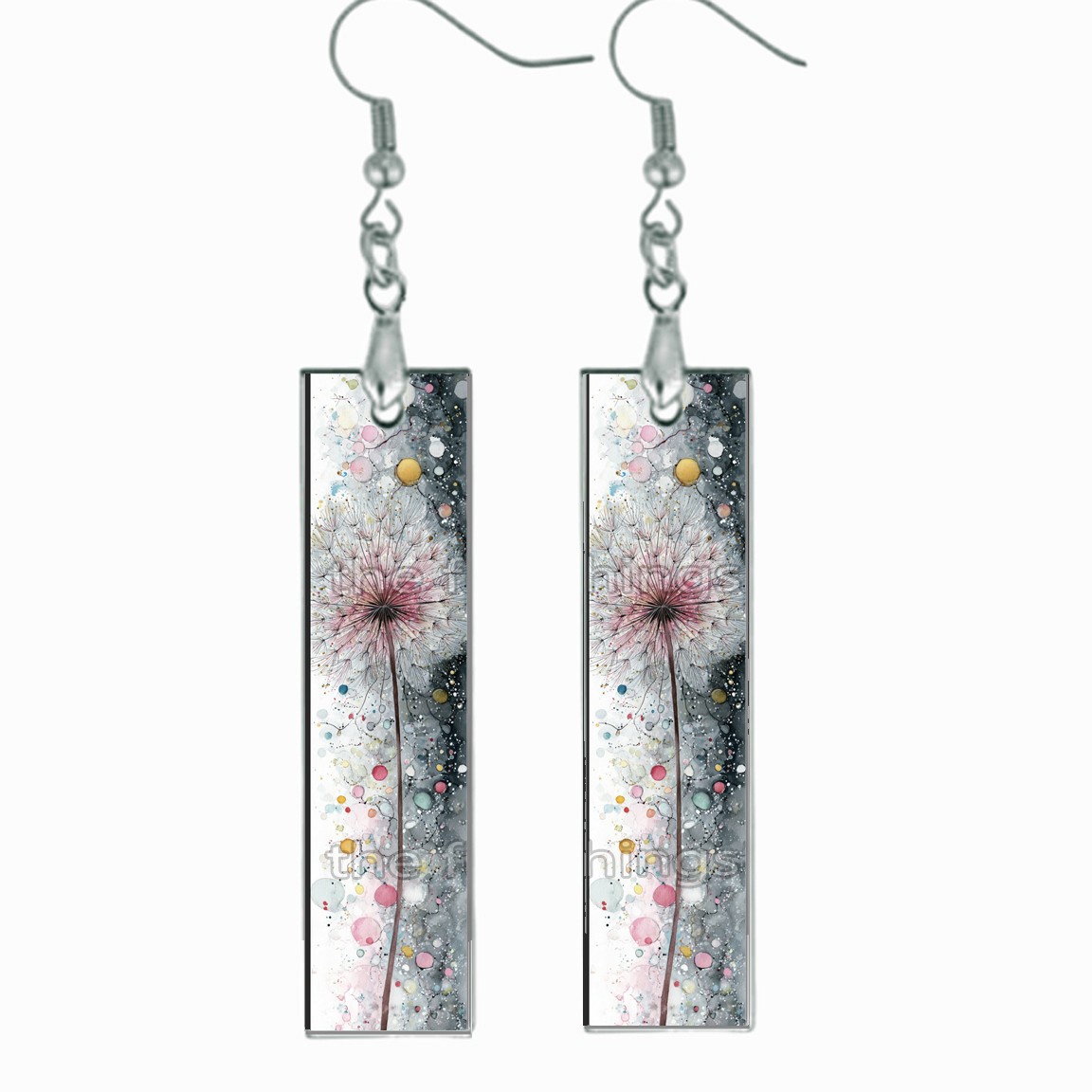 Whimsycore Spring Dandelion Earrings Dangle Bar Wood Storybook Art Jewelry Gift