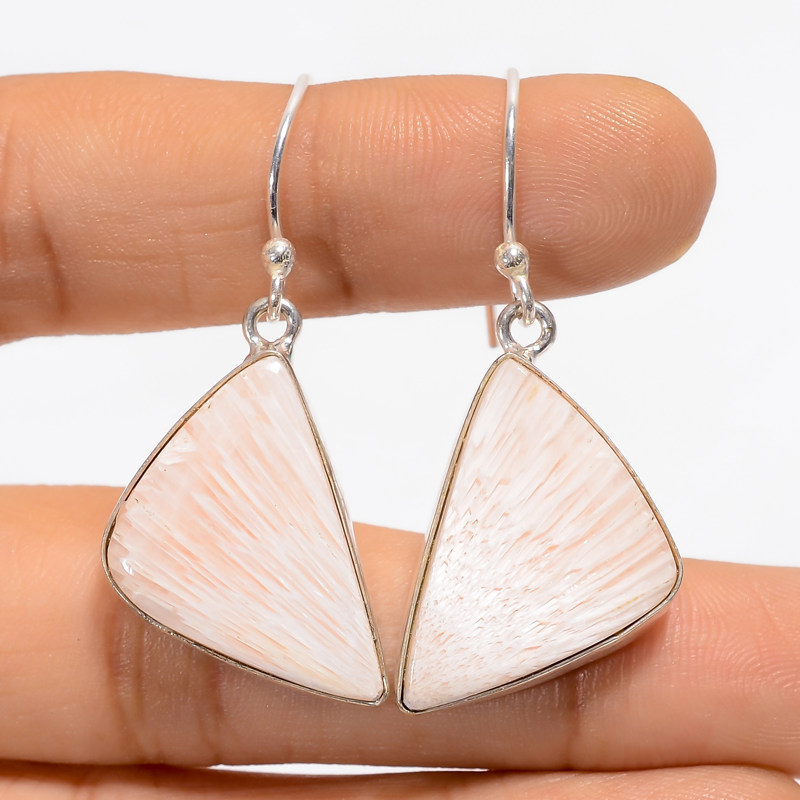 Natural Pink Scolecite Gemstone Fashion Jewelry 925 Silver Earrings 1.6″ ARE4909