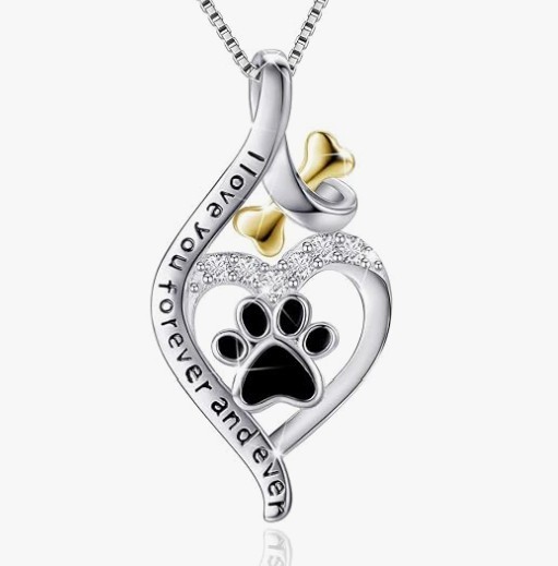 VANLAMS Sterling Silver I love you forever dog paw pendant and necklace 18″