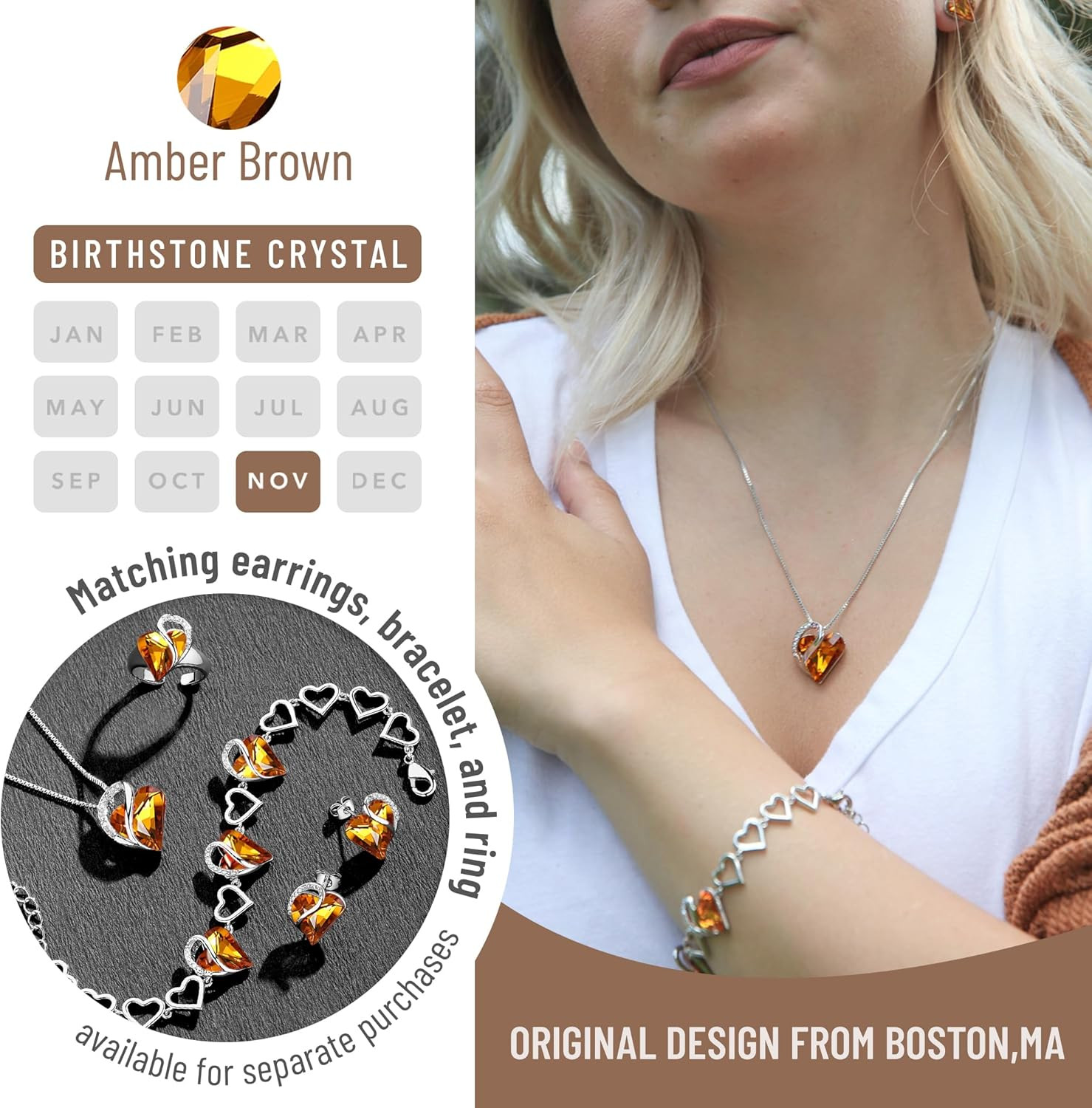 Gift Necklaces for Women, Infinity Love Birthstone Heart Crystal Pendant, Birthd