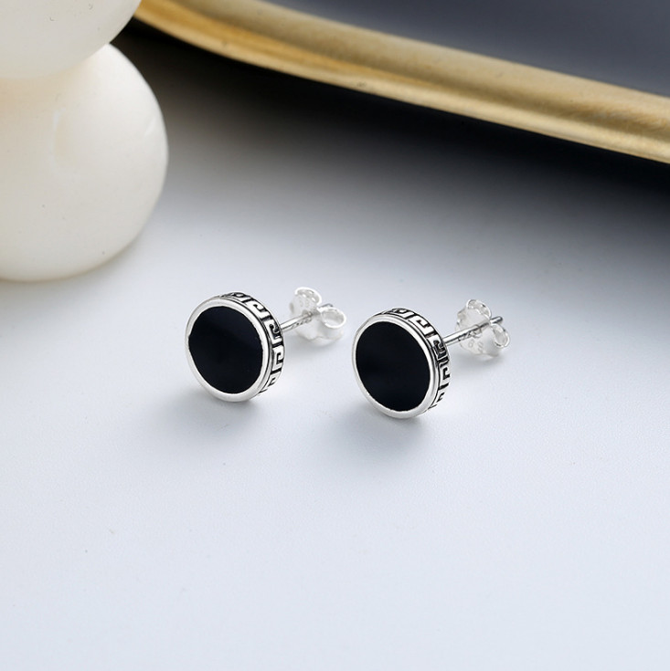 Women 925 Sterling Silver Black Enamel Round Stud Post Earrings 6mm Gift I84