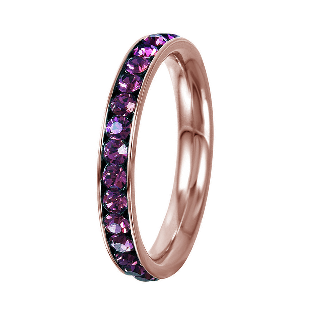 Stainless Steel Rose Gold Plated Eternity Amethyst February Birthstone Ring 3MM