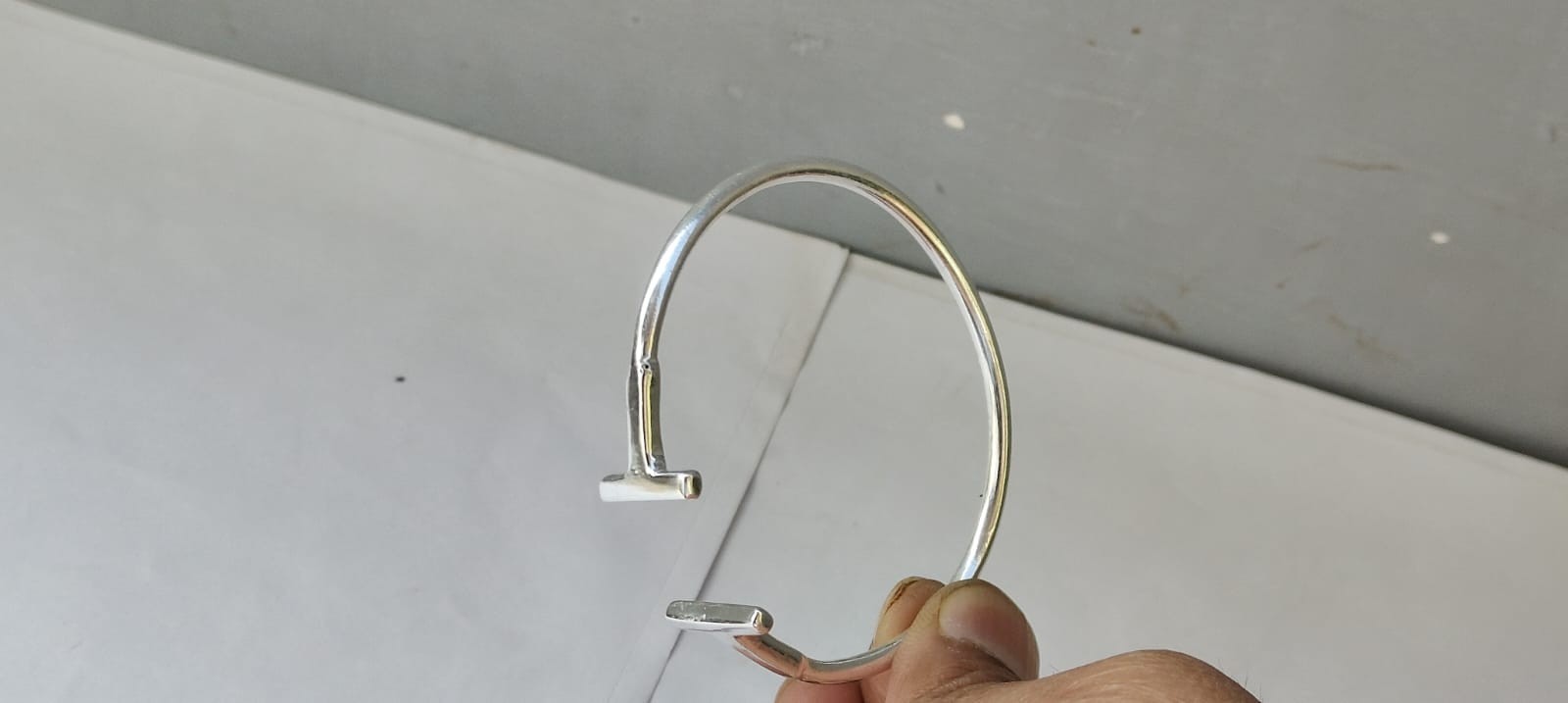 925 Sterling Silver Open Cuff Bracelet | Minimal T Bar Silver Bangle | Handmade