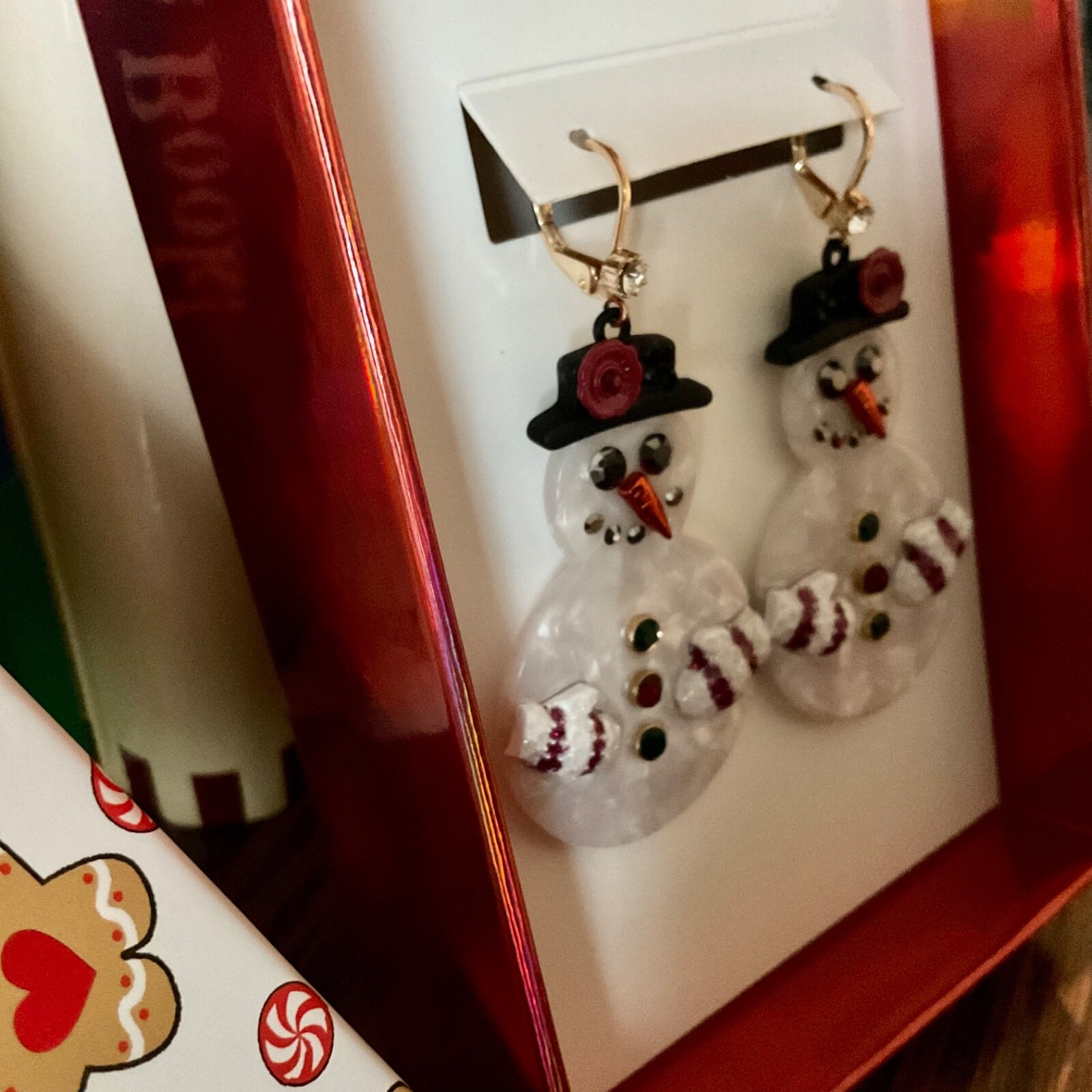 Betsey Johnson Signed Snowman Dangle Earrings Statement Big Fun Festive