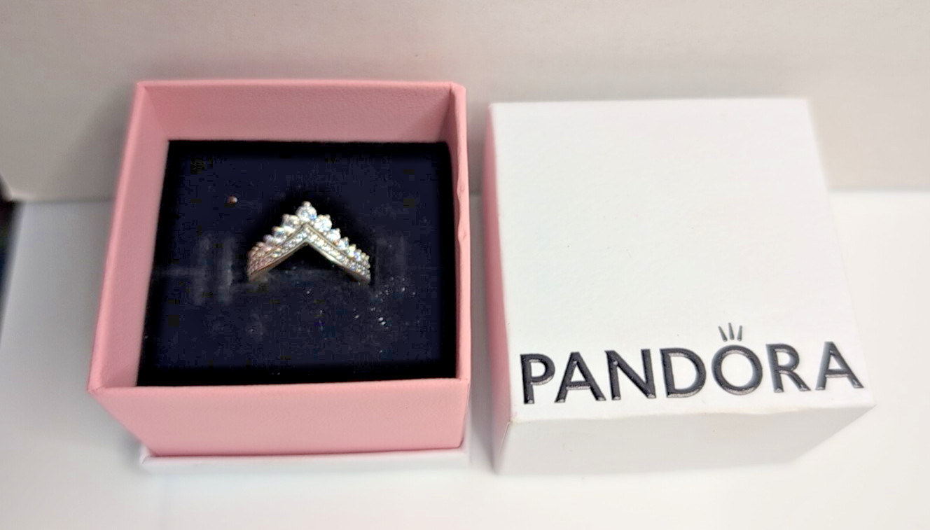 PANDORA 925 Sterling Silver CZ Crown Ring 2.4g pinky/sm w/box gift see pics 4 sz