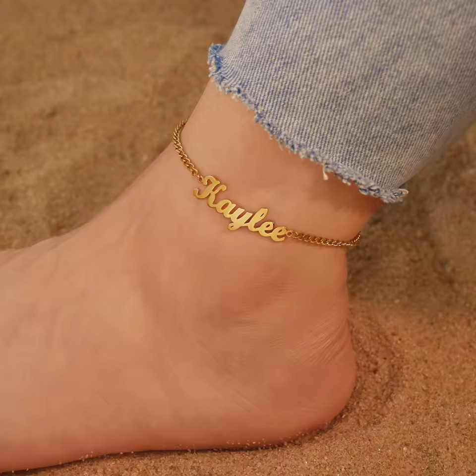 Personalized Name Cuban Chain Anklet Jewelry Fashion Stainless Steel Gold Silver