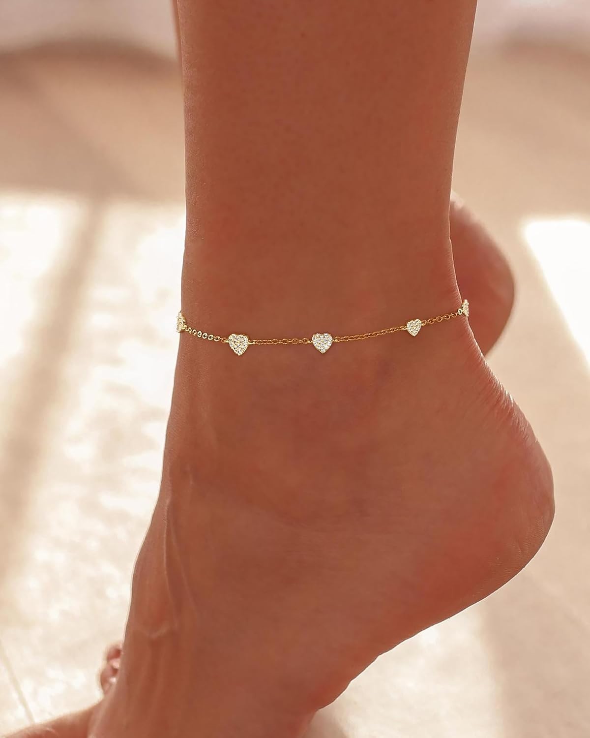 Anklets for Women Waterproof 14K Gold Plated Cz Beach Ankle Bracelets Dainty Sum