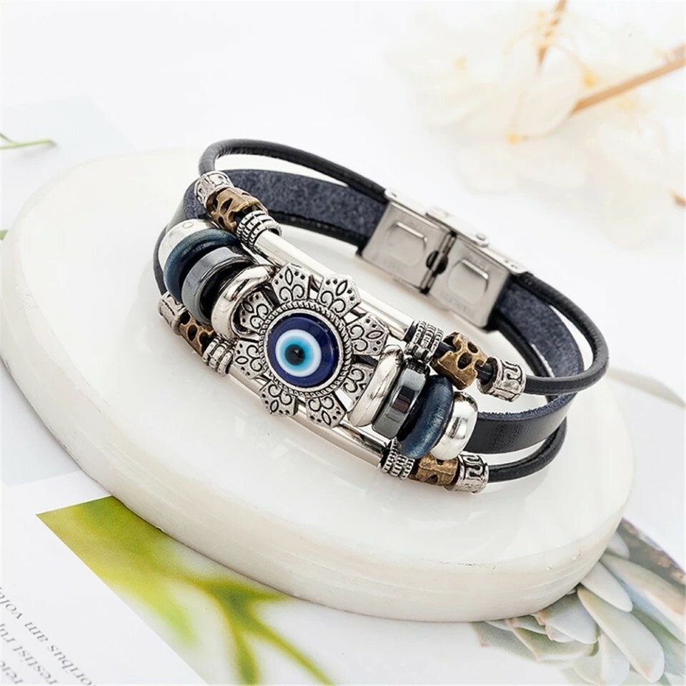 New Lucky Eye Turkish Evil Eye Bracelets Men Women Punk Style Flower Handmade