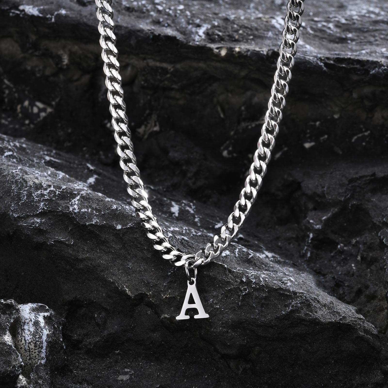 Vnox Classic Initial Letter Necklaces for Men Stylish Pendant with Cuban Chain