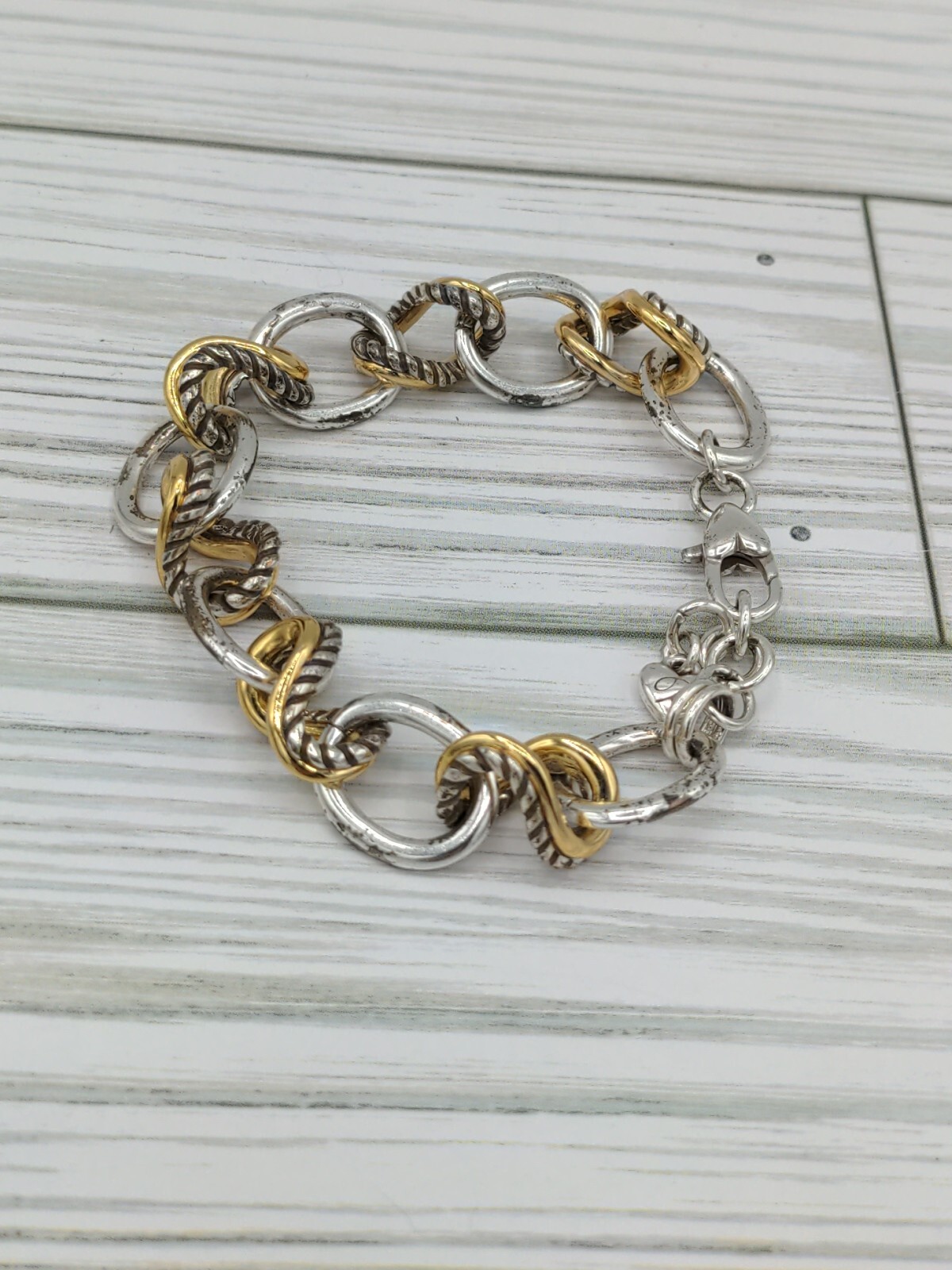 Brighton Silver & Gold Plated Textured Bracelet 7-8″ Adjustable