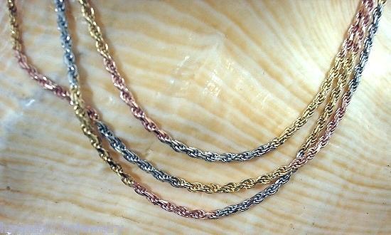 1.3mm Tri-Color Gold Plated Over 925 Sterling Silver Italian DC Rope Chain 18″