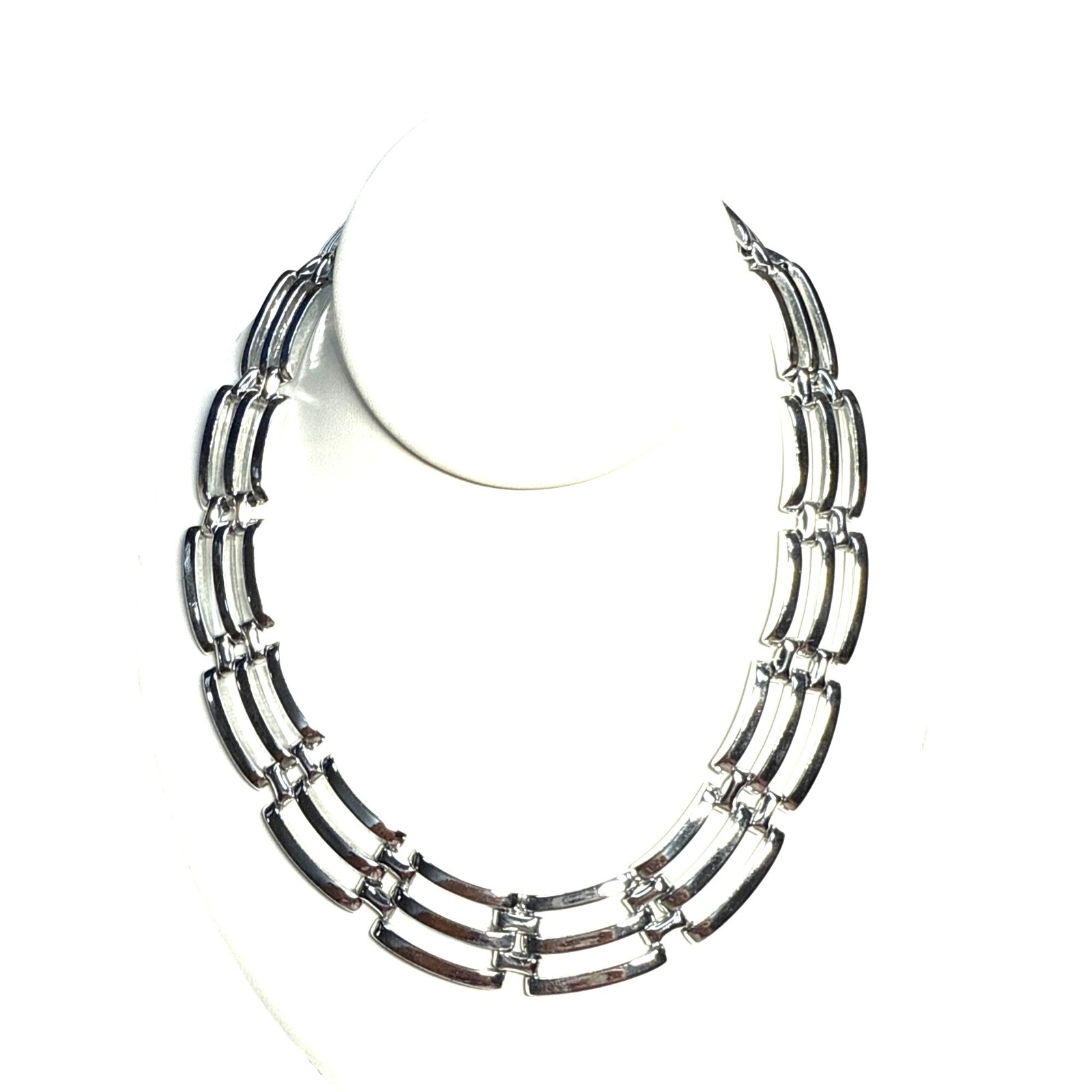 Geometric Link Necklace Silvertone Statement Chain Chunky Modern Jewelry