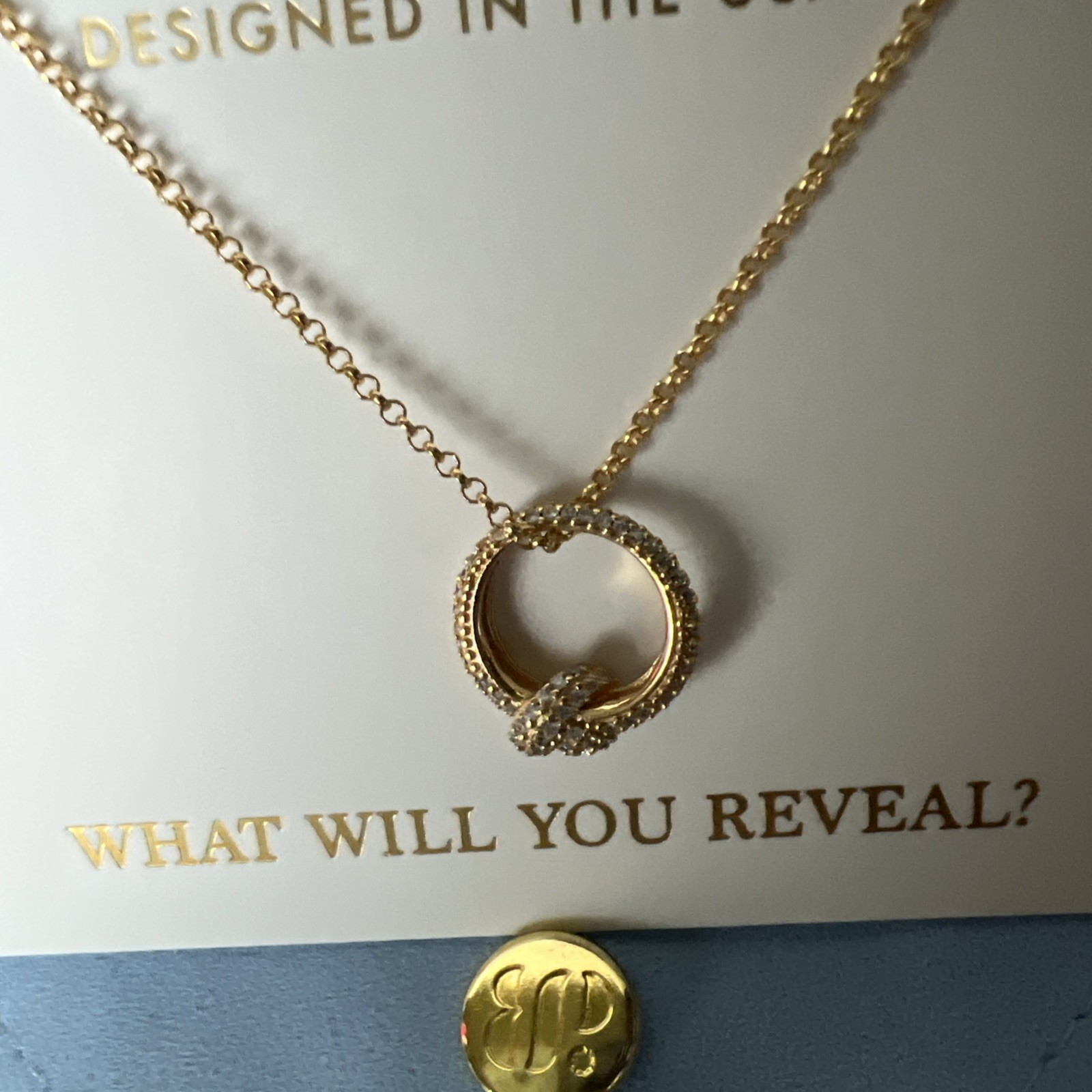 Bomb Party Sterling Club Vermeil “Ardelle Knot Necklace @ Diamond CZ on Gold