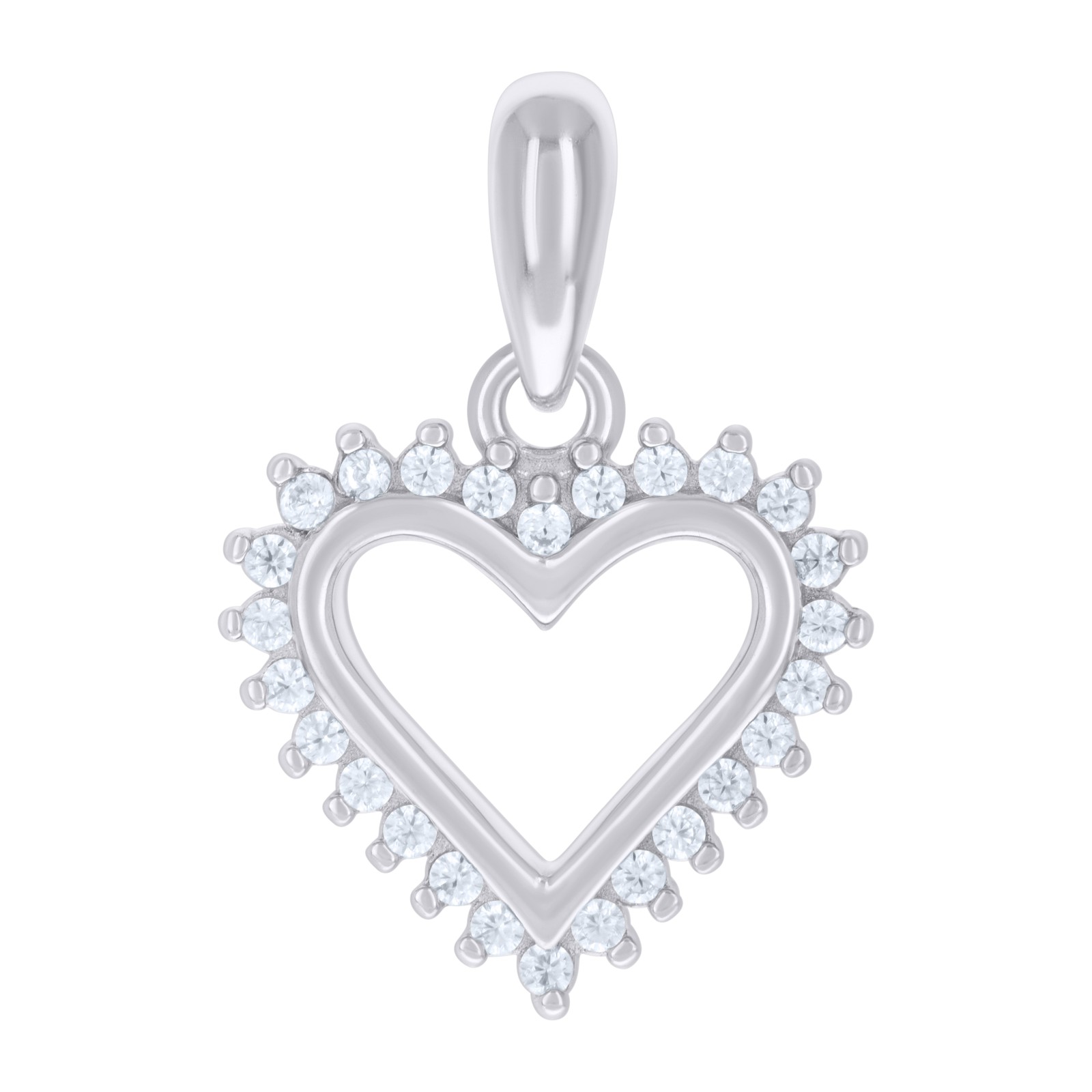 925 Sterling Silver Womens Cubic-Zirconia Heart Charm Pendant