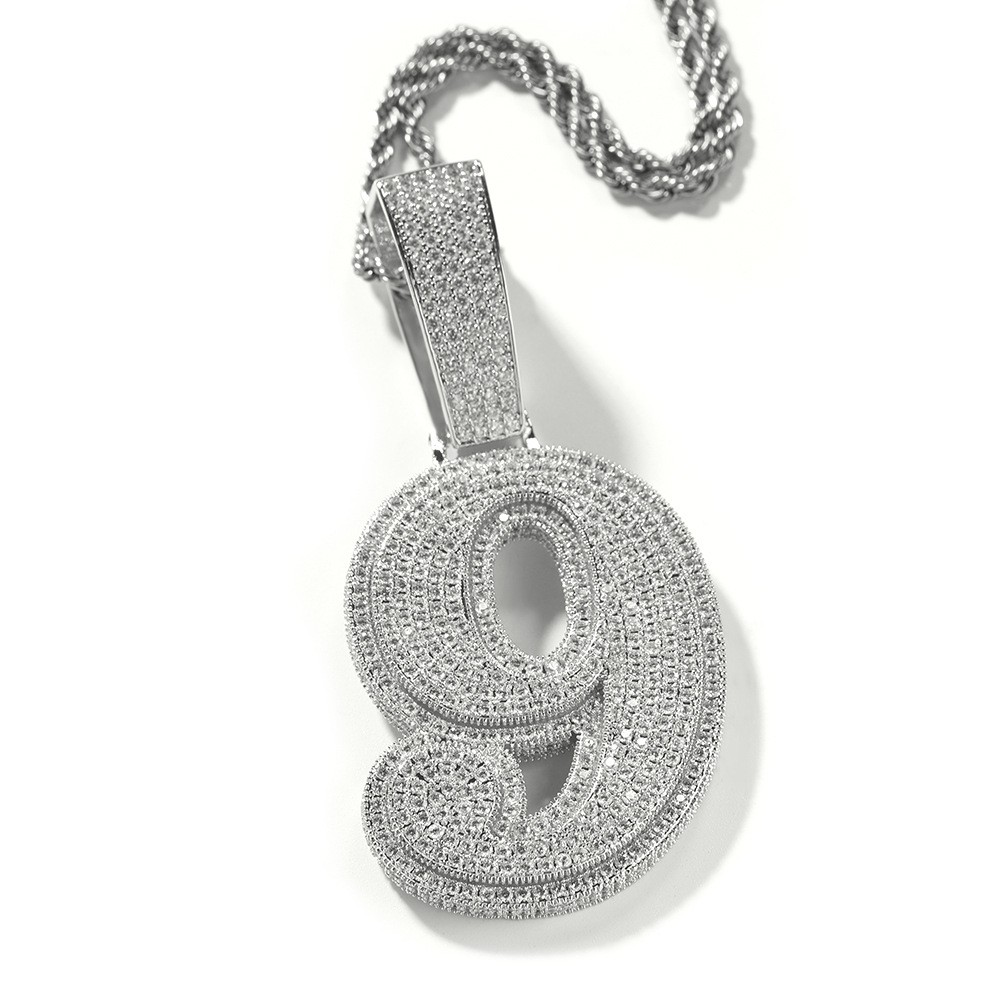 Number 0-9 Pendant Choose Sweater Necklace Gold Filled Zircon Hip Hop DJ Jewelry