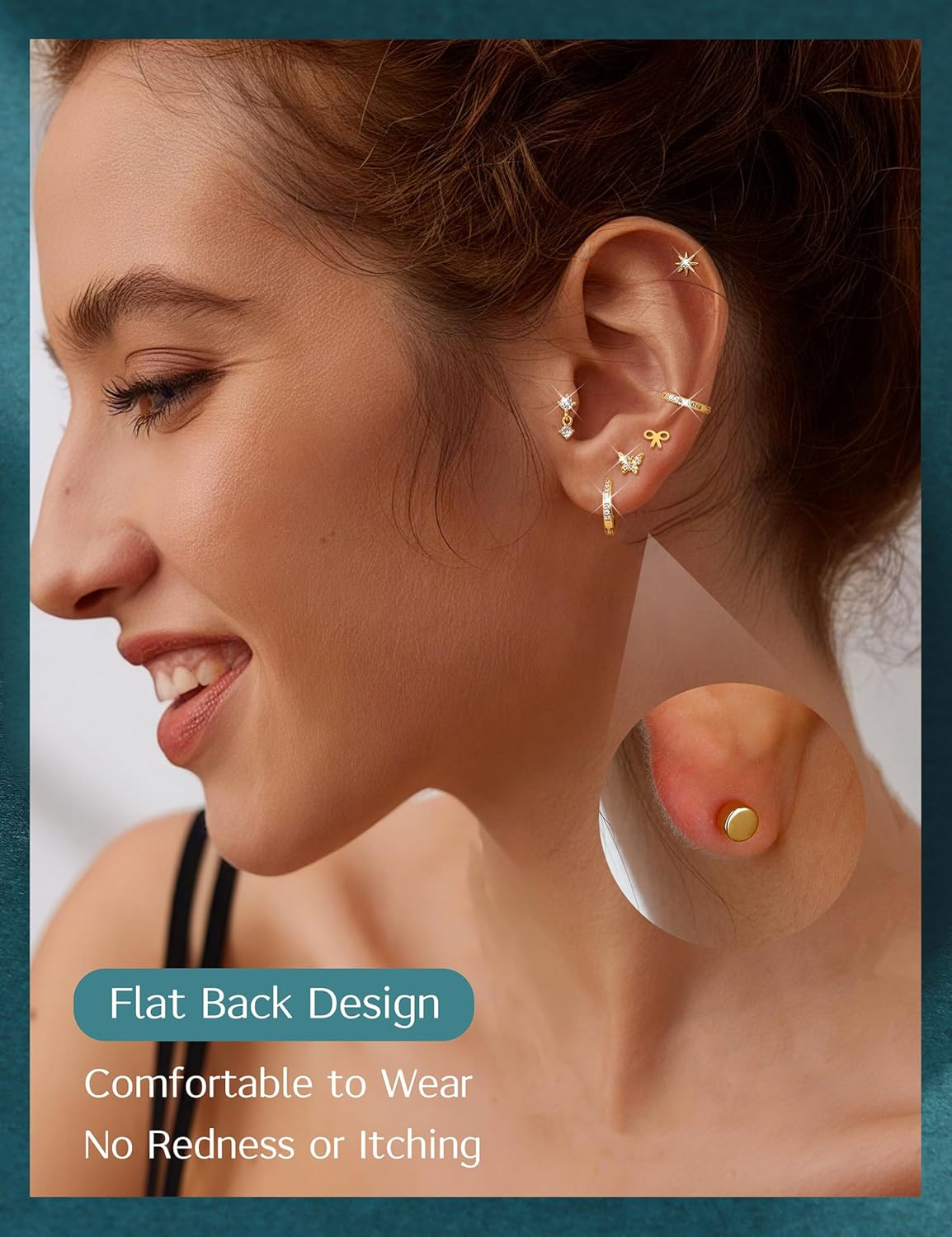 14K Gold Plated Flat Back Earrings – Hypoallergenic Surgical Stainless Steel Stu