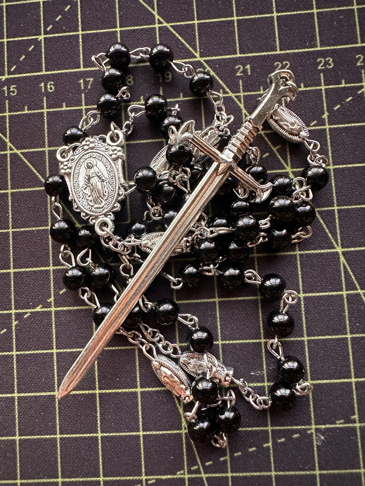 Black & Silver rosary, Baphomet Center, choice of pendant! Axes, Swords & MORE!