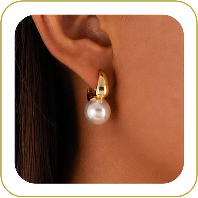 Pearl Earrings for Women, Dainty 14K Gold Plated/Silver Plated Drop Quality Hand