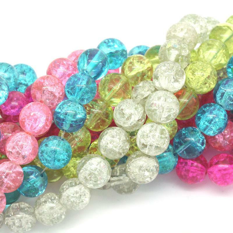 Sexy Sparkles 1 Strand, Light Pink Crackle Glass Round Beads 14mm Dia, 79cm (31
