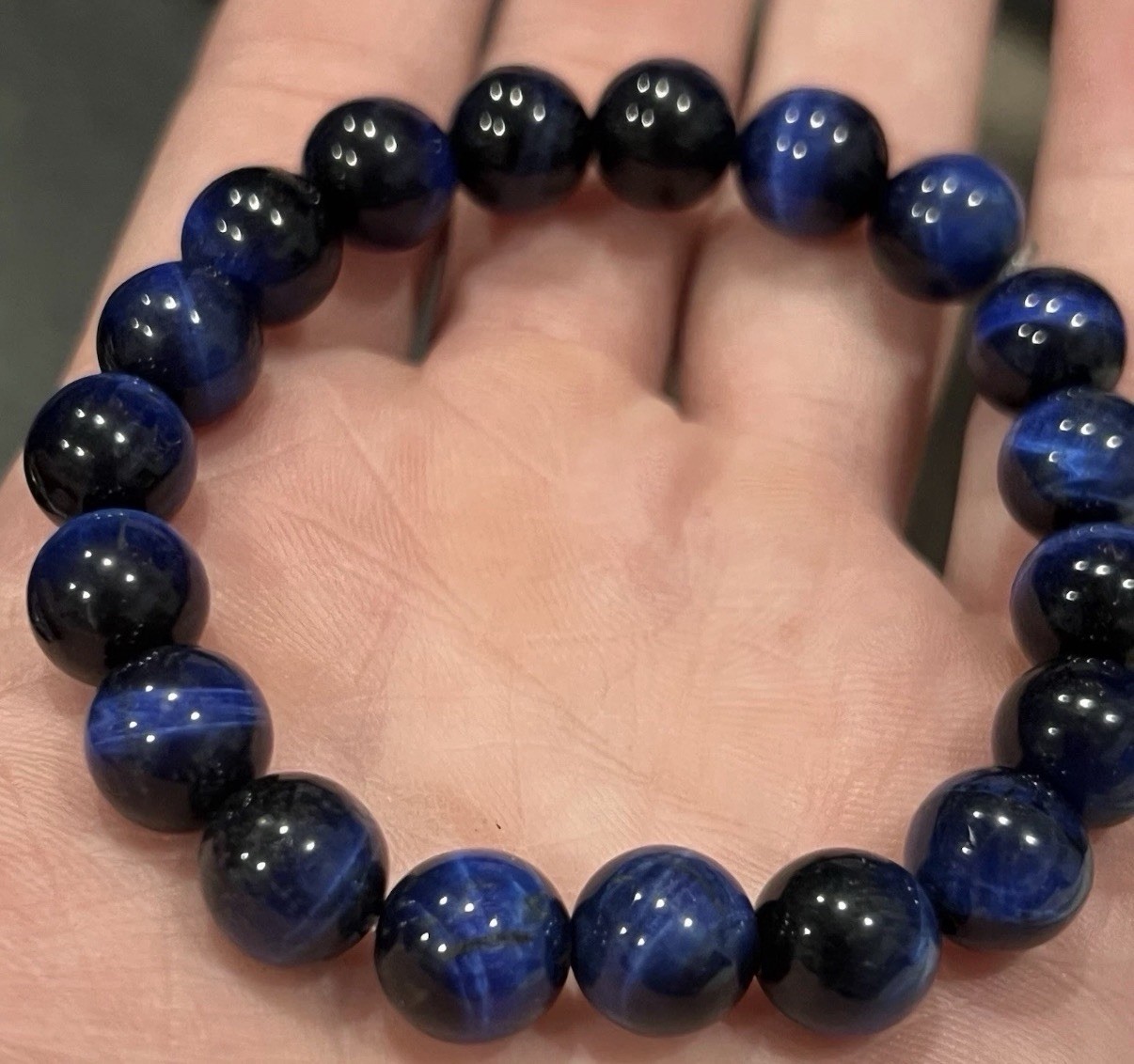 Blue Bracelet Is Handcrafted Of 10mm Natural Blue Tiger’s Eye Gemstones
