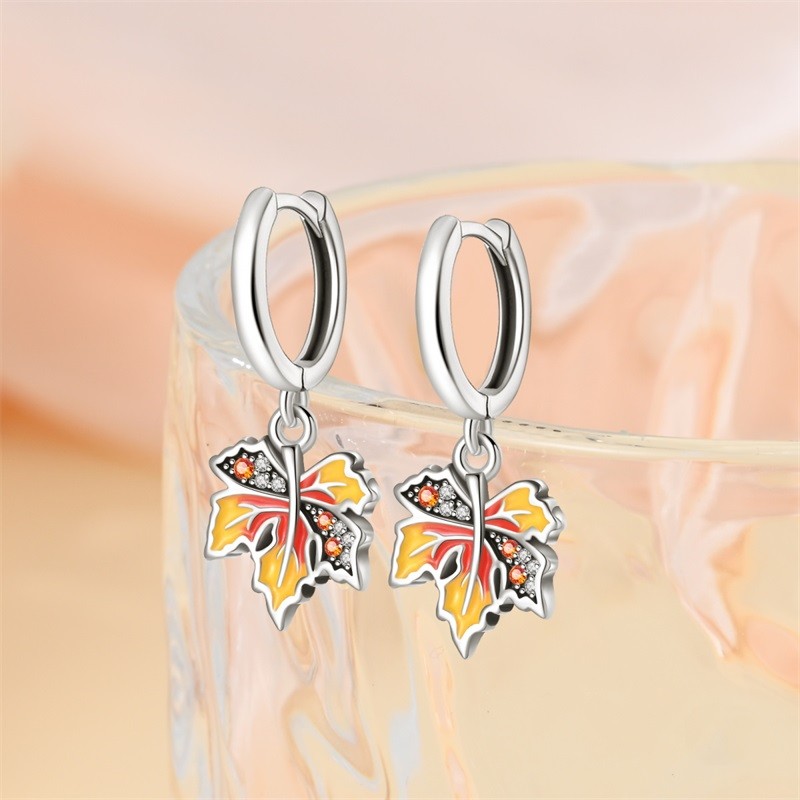 PANDACH 925 Sterling Silver Dainty Maple Leaf Drop Earrings For Women Jewelry