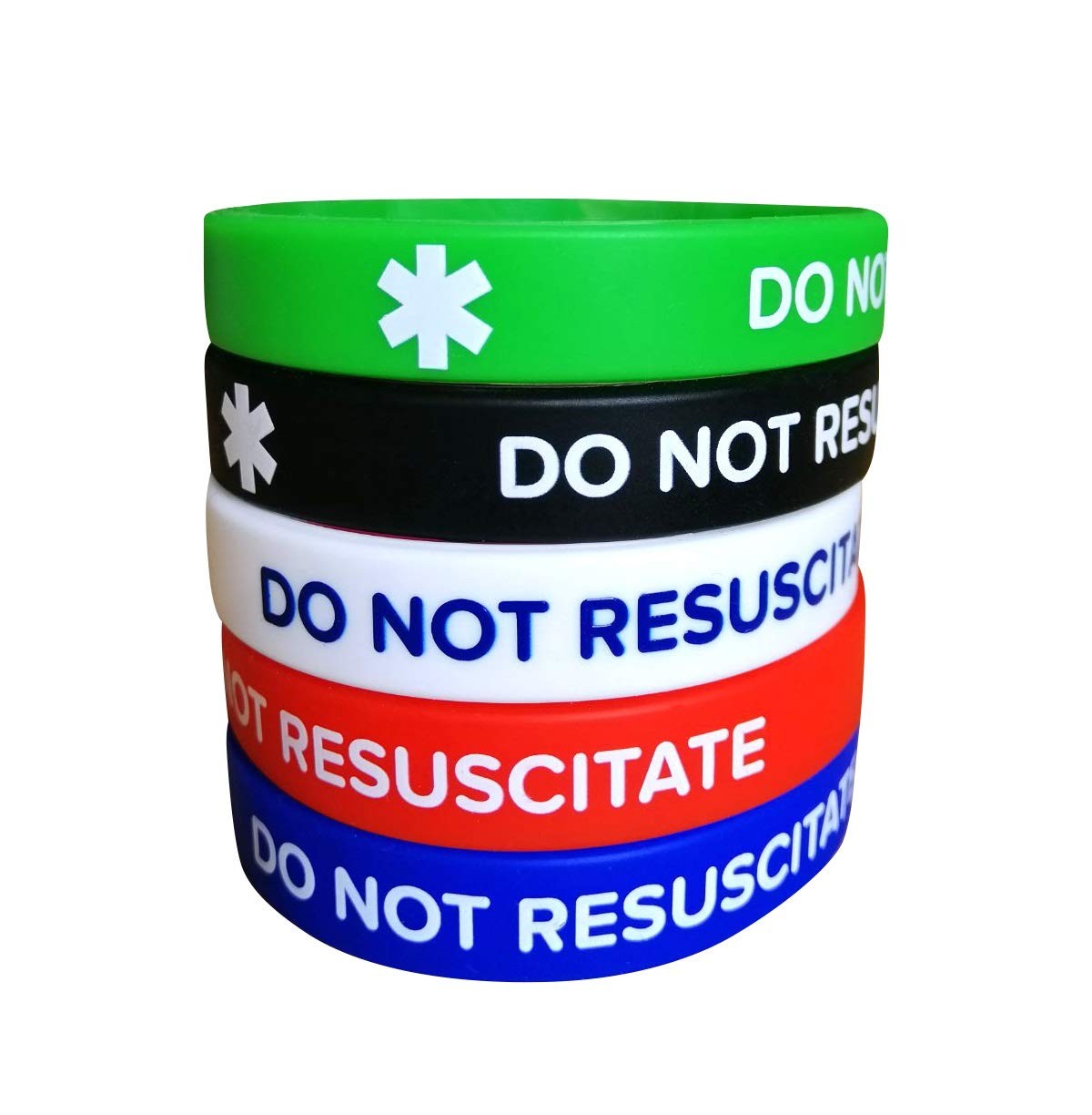 DNR Medical Alert Silicone Bracelets – 5 Pack, Adult Size 7.8 inches – Do Not…
