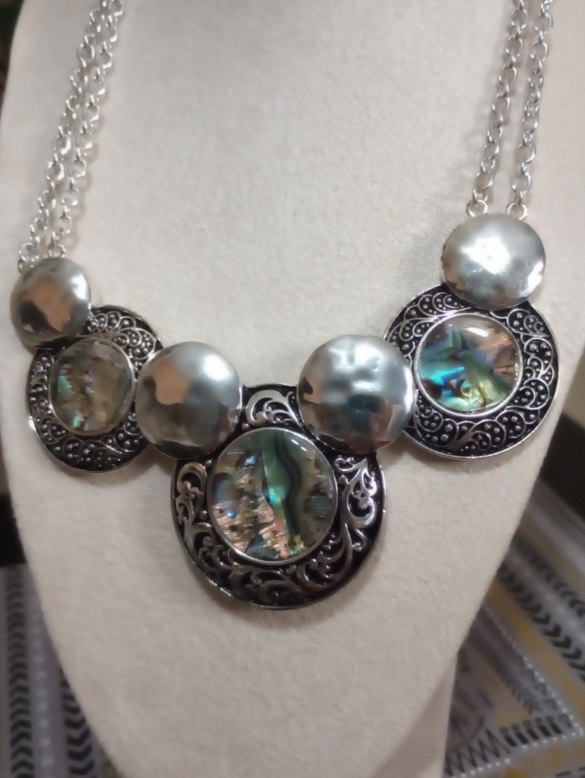 Abalone Oyster Shell Statement Necklace & Earring Set