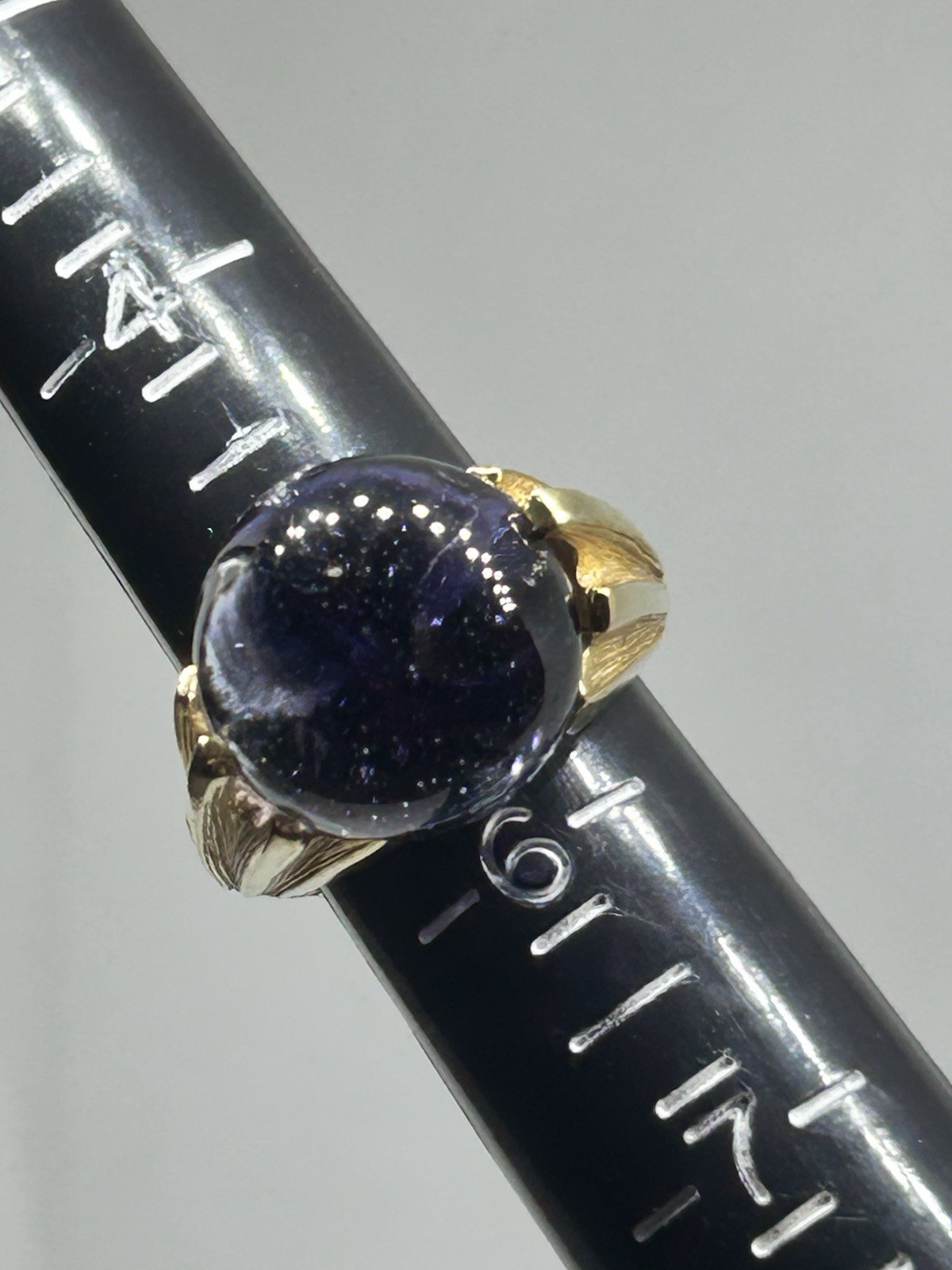 Vintage Avon Moonlight Galaxy Ring Size 6 Purple Blue Art Glass 1970s Signed Gol