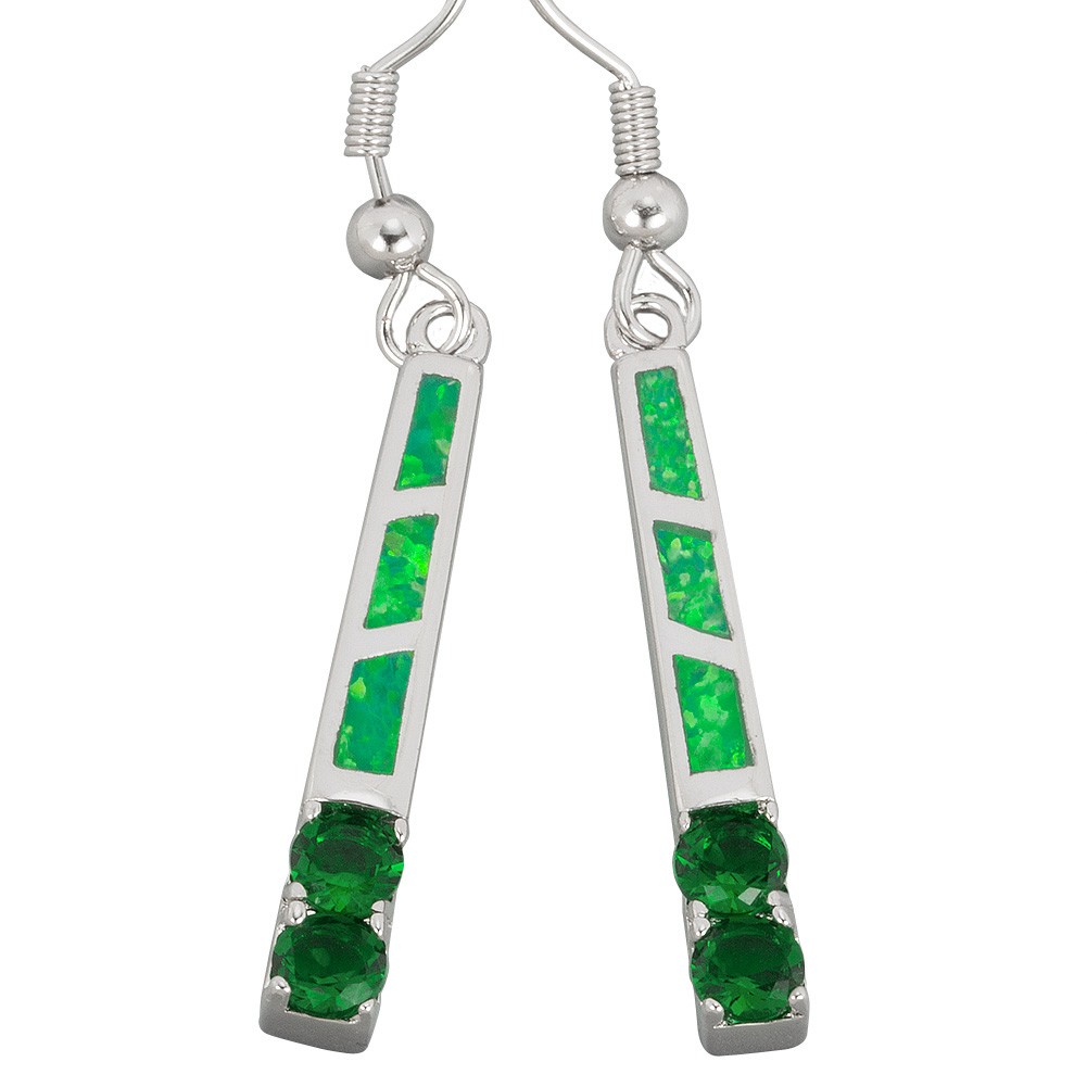 4mm Simulated Emerald Green Fire Opal Silver Jewelry Women Dangle Drop Earrings