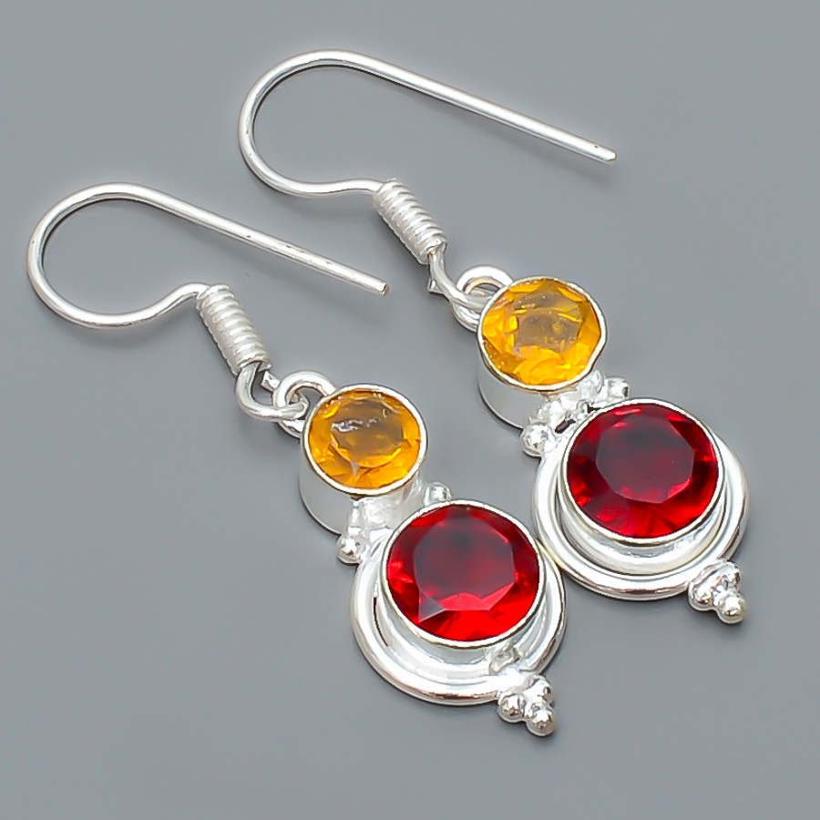Garnet & Citrine Gemstone 925 Silver Plated Earring 1.76″ TE4311-97