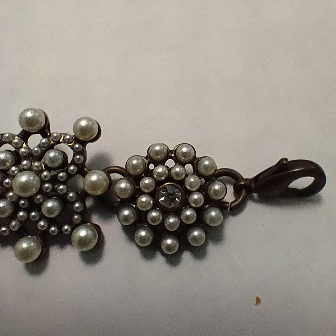 Plunder Design Signed Clear Rhinestone and Faux Pearl Bracelet with Extender