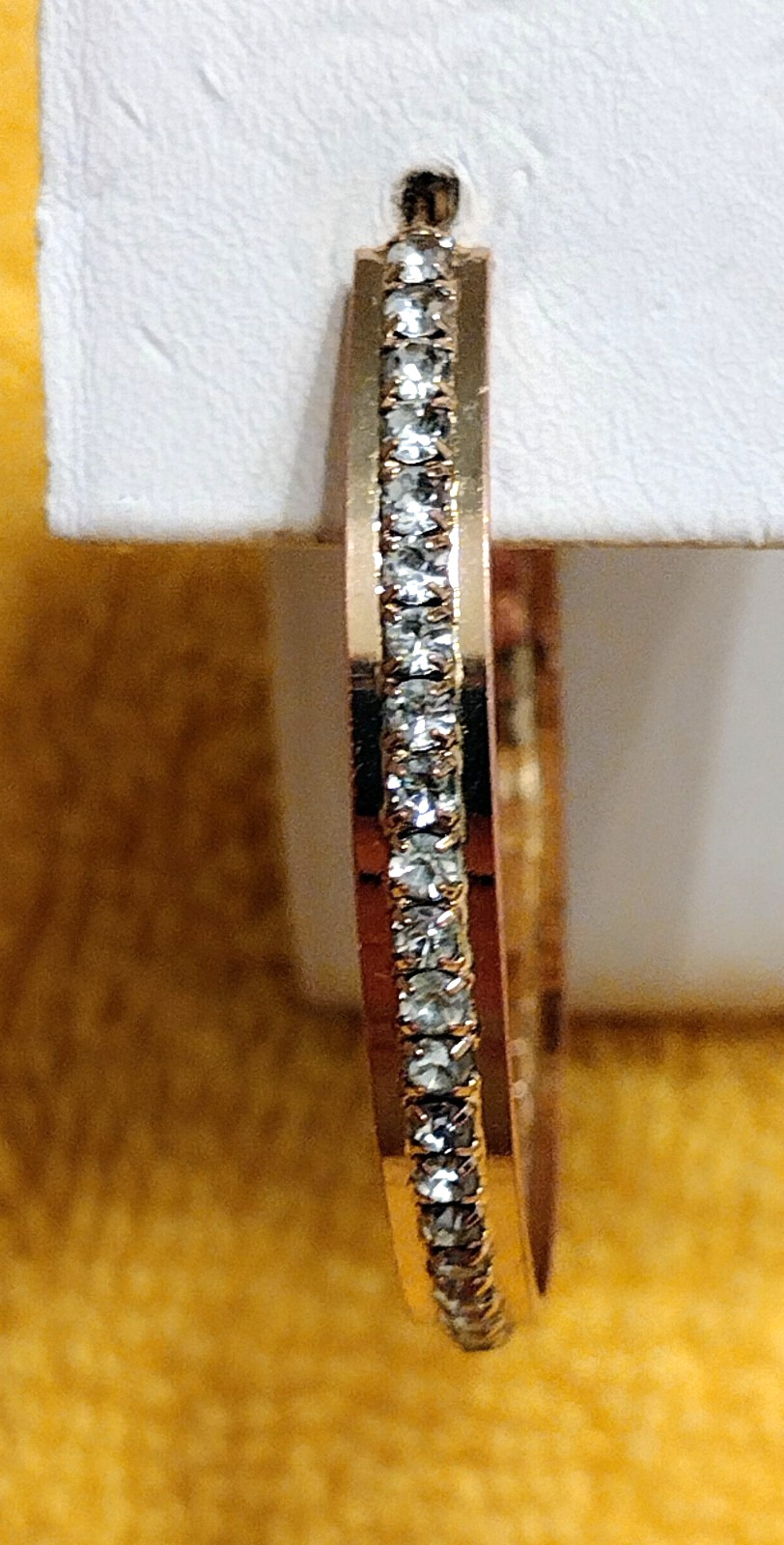 SINGLE 1 1/2″ Hoop Earring Goldtone w/ 48 Surrounding 2mm CZ’s Seoul Stone