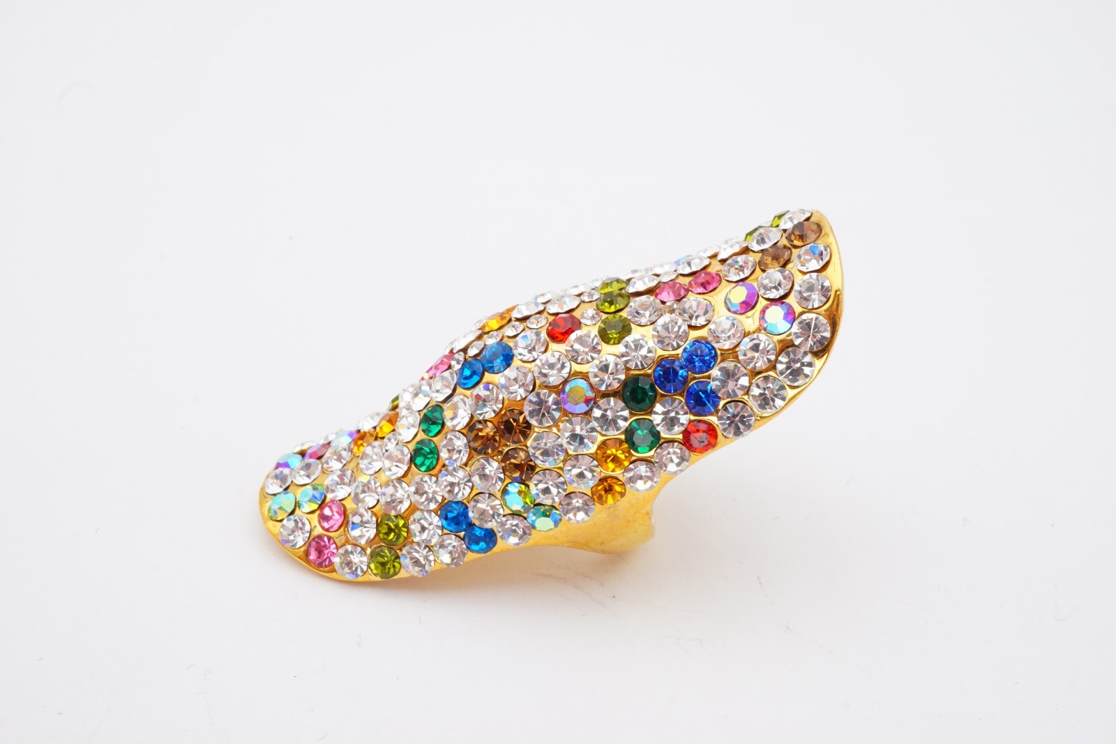 Full Finger Ring Size 7 Gold Tone Crystal Pink Blue Green Red