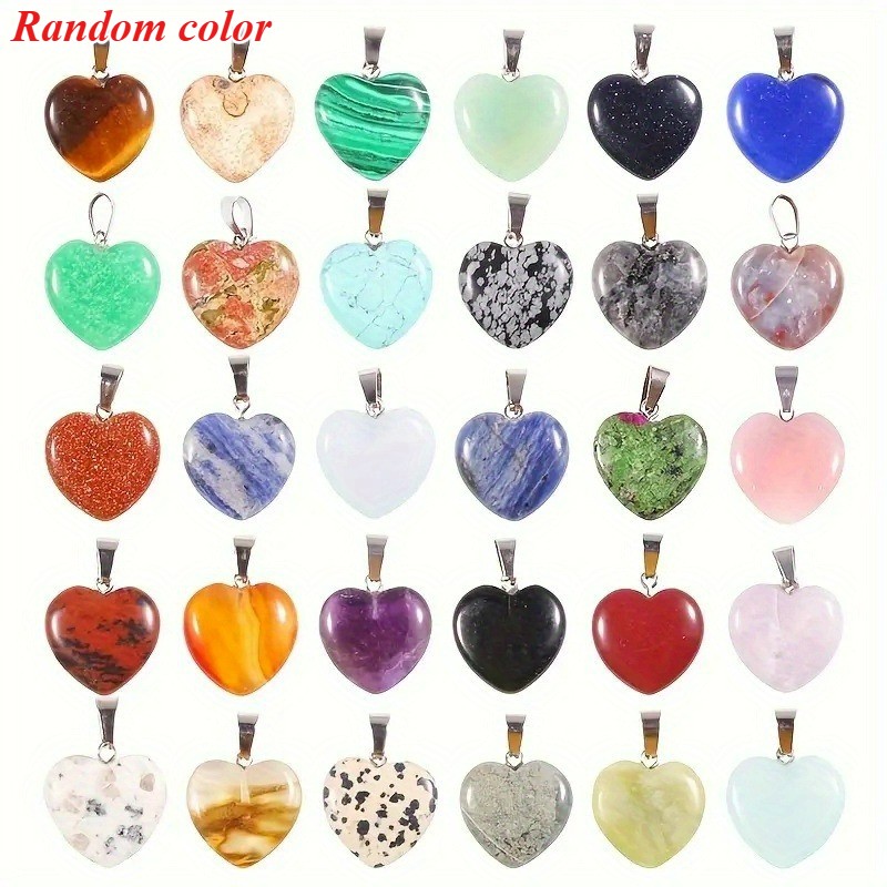 20Pcs Natural Stone Heart-Shaped Crystal Pendants for DIY Jewelry Accessories