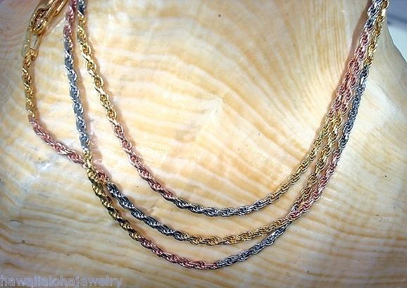 1.3mm Tri-Color Gold Plated Over 925 Sterling Silver Italian DC Rope Chain 18″